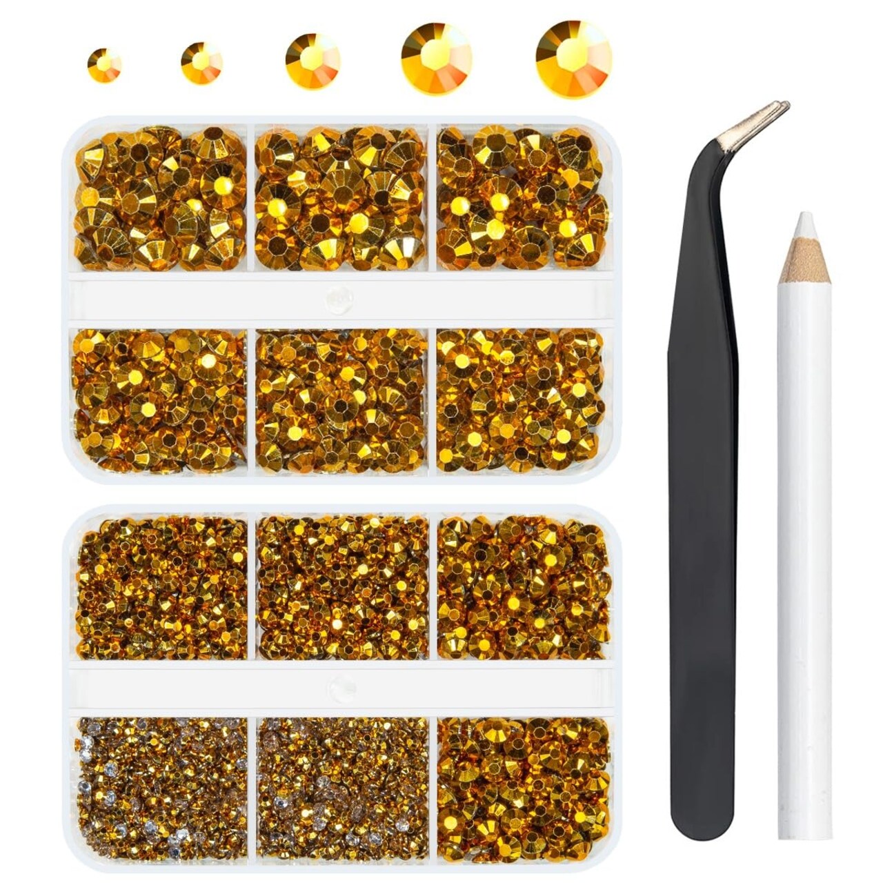 qiipii 3060PCS Bright Gold Resin Flatback Rhinestones for Tumblers Crafts Clear Golden Flatback Jelly Rhinestone 2mm 3mm 4mm 5mm 6mm Non-Hotfix Golden Gems Stones for Tumblers Mugs Bottles DIY Crafts